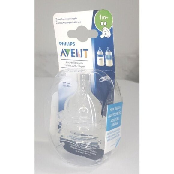 🛍 NWT Philips Avent Anti Colic Nipples 1M + Slow Flow, 2 Nipples - Picture 3 of 9